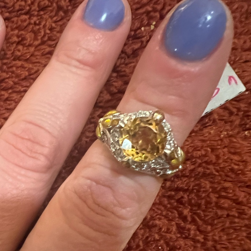 Designer Citrine sterling silver ring with white sapphires NWT